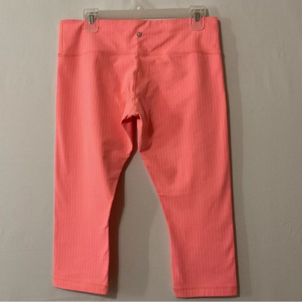 Lululemon Wunder Under Crop Pop Orange Pinstripe Leggings Women’s Size L